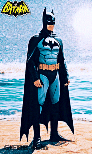 Man In Batman Costume Standing On Beach GIF