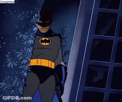 Man In Batman Costume With Cat Mask GIF