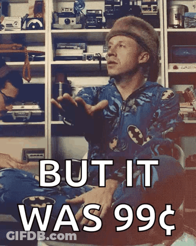 Man In Batman Pajama Top Says But It Was 99 Cents GIF