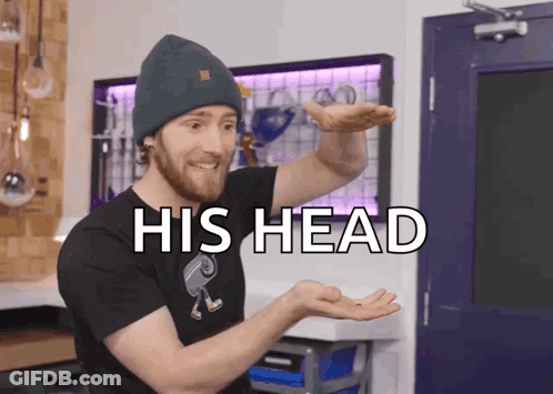 Man In Beanie And Black T-Shirt Saying His Head GIF
