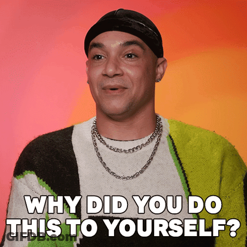 Man In Beanie And Sweater Asking Why Did You Do This To Yourself GIF