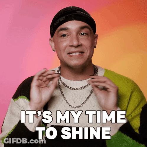 Man In Beanie And Sweater Saying It's My Time To Shine GIF