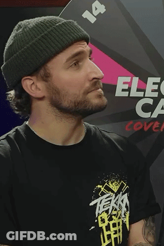 Man In Beanie And Tekka T-Shirt GIF