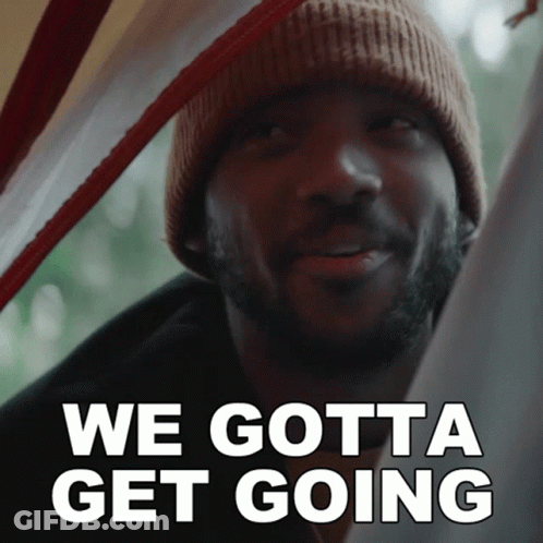 Man In Beanie Says We Gotta Get Going In Front Of Tent GIF