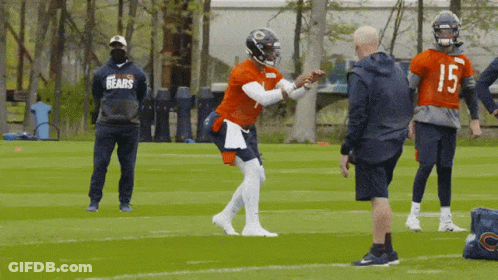 Man In Bears Jersey Talking On Field GIF