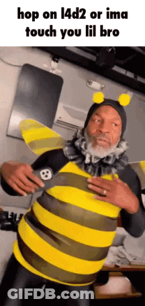 Man In Bee Costume Holding Chest GIF