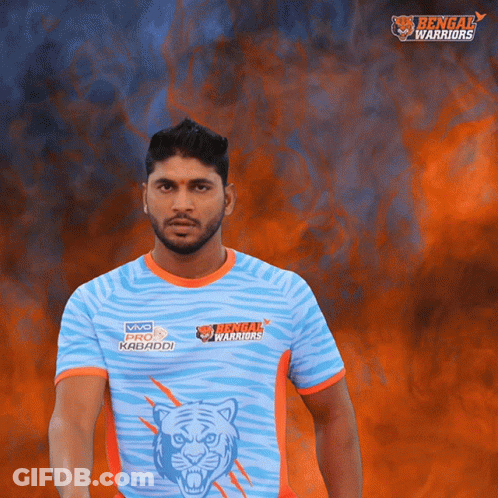 Man In Bengal Warriors Shirt With Fire Background GIF