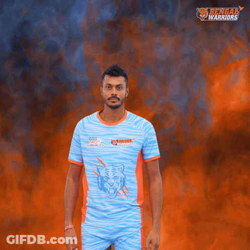 Man In Bengal Warriors Uniform With Fire GIF