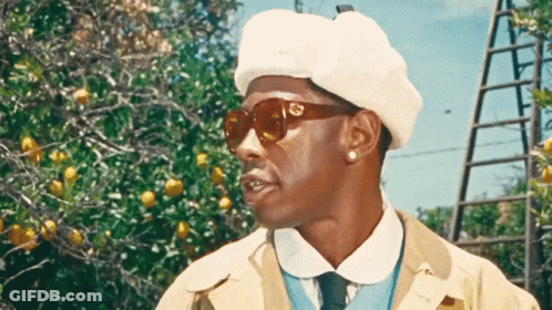 Man In Beret And Sunglasses In Front Of Tree GIF