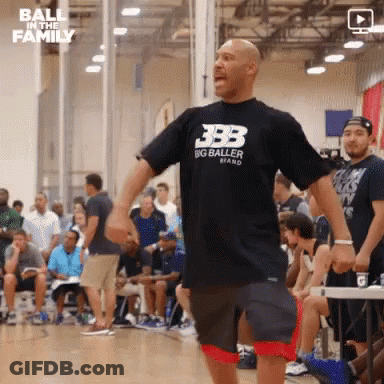 Man In Big Baller Brand Shirt On Basketball Court GIF