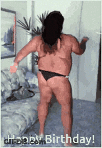 Man In Bikini Dancing Happy Birthday GIF