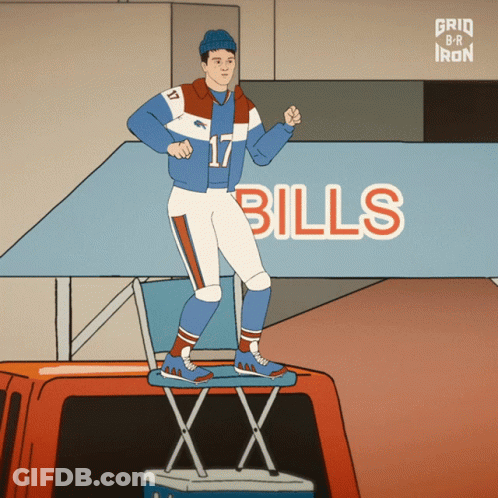 Man In Bills Jersey Standing On Cooler GIF