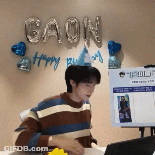 Man In Birthday Hat With Balloons GIF