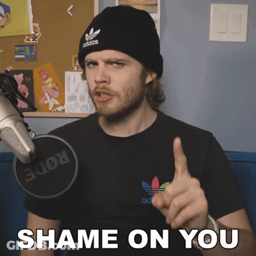 Man In Black Adidas Hat Says Shame On You GIF