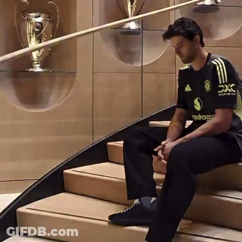 Man In Black Adidas Shirt On Stairs GIF