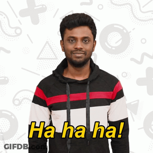 Man In Black And Red Sweater Says Ha Ha Ha GIF