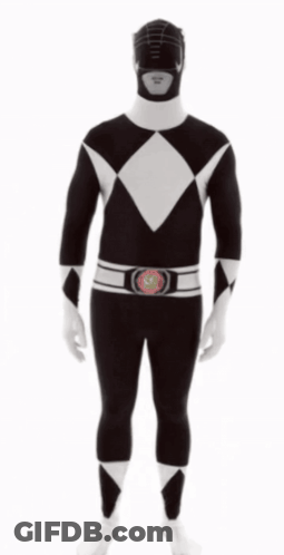 Man In Black And White Power Ranger Costume GIF
