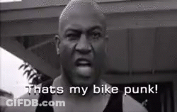Man In Black And White Saying That's My Bike Punk GIF