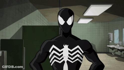 Man In Black And White Spiderman Costume GIF
