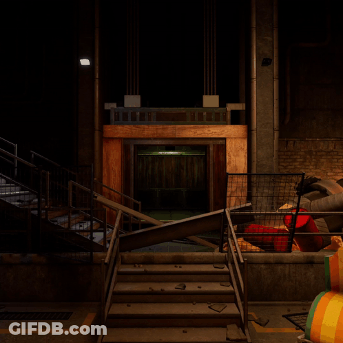 Man In Black Beret Looking Up At Laboratorio Sign GIF