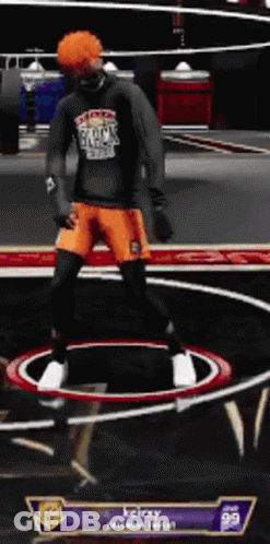 Man In Black Brooklyn Shirt Dancing On Basketball Court GIF