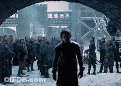 Man In Black Coat In Front Of Group GIF