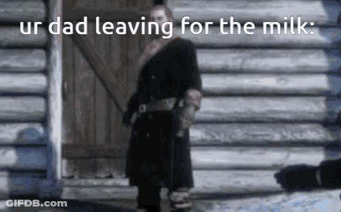 Man In Black Coat Saying Ur Dad Leaving For The Milk GIF