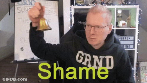 Man In Black Grand Shame Shirt Holding Bell GIF