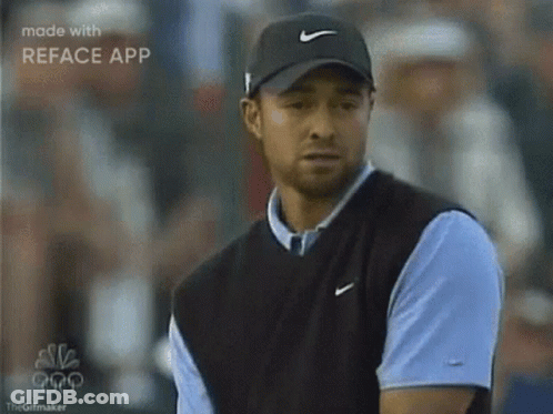 Man In Black Hat And Blue Shirt Playing Golf GIF