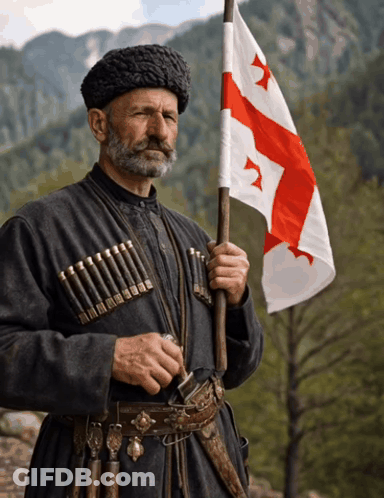 Man In Black Hat Holding Red White Blue Flag GIF