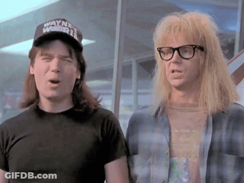 Man In Black Hat Saying Wayne's World GIF