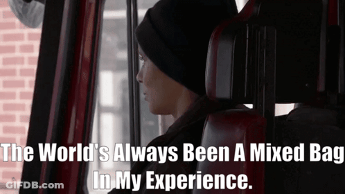 Man In Black Hat Sitting In Car Saying The World's Always Been A Mixed Bag GIF