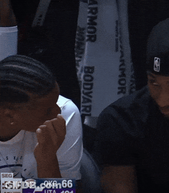 Man In Black Hat With OKC 66 On Screen Behind Him GIF