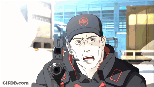 Man In Black Hat With Red Circle Holding Gun GIF