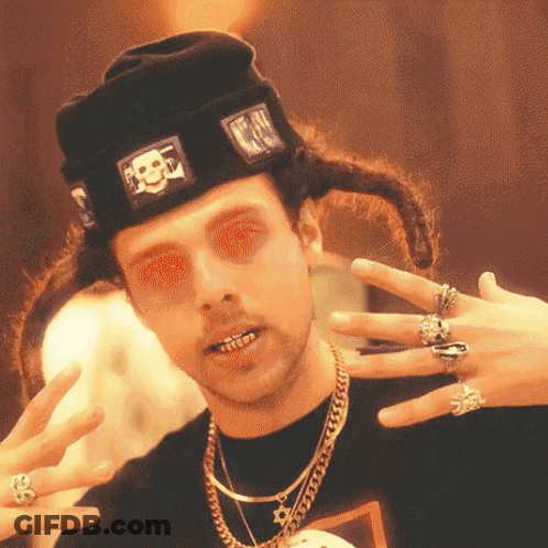 Man In Black Hat With Skull And Rings GIF