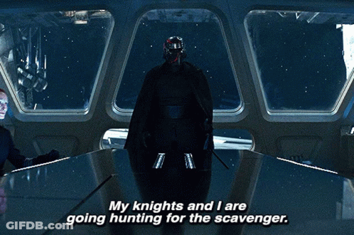 Man In Black Helmet And Cape Saying My Knights And I Are Going Hunting For The Scavenger GIF