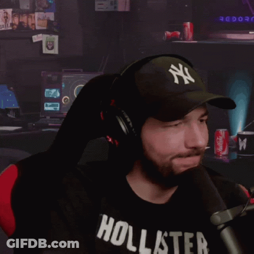 Man In Black Hollister Shirt And NY Hat GIF