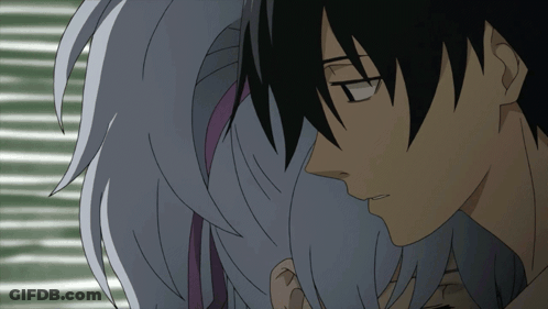 Man In Black Hoodie Hugging Woman With White Hair GIF