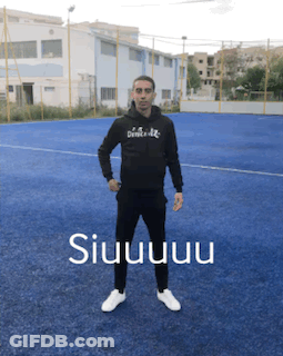Man In Black Hoodie With Siuuuu On Blue Background GIF