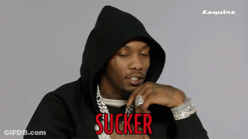 Man In Black Hoodie With Sucker In Red Letters GIF