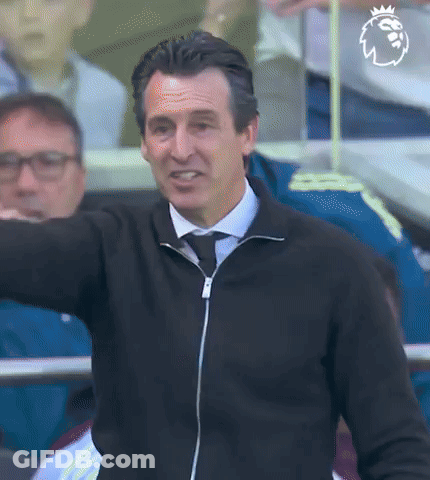 Man In Black Jacket And Tie Arm Outstretched In Stadium GIF