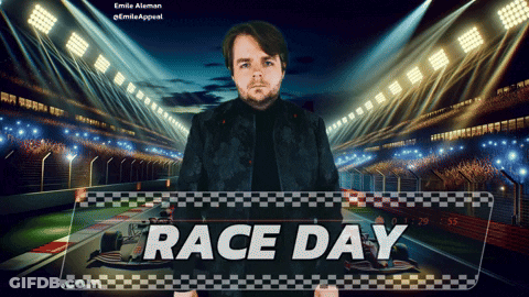 Man In Black Jacket At Race Day Sign GIF