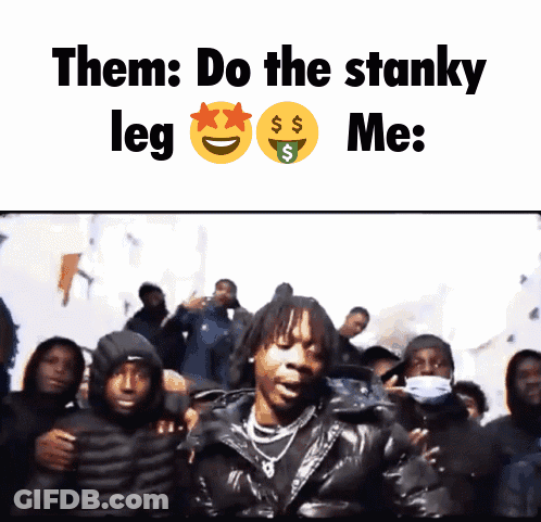 Man In Black Jacket In Front Of Crowd Saying Them Do The Stanky Leg Me GIF