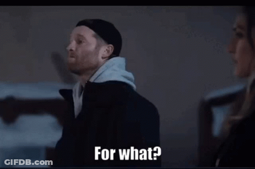 Man In Black Jacket Says For What GIF