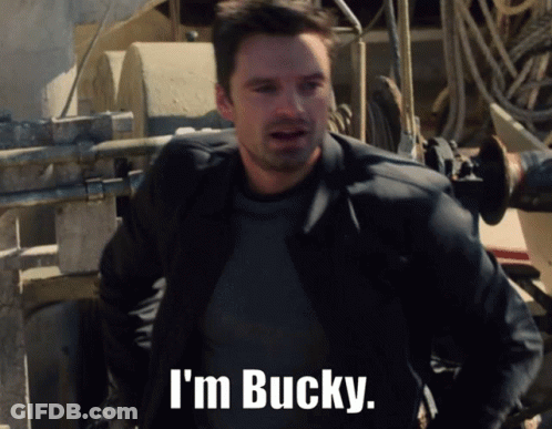 Man In Black Jacket Says I'm Bucky In Front Of Machine GIF