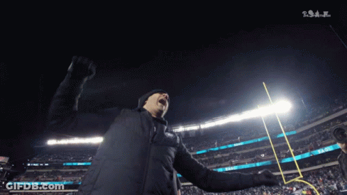 Man In Black Jacket With Fist In Air NFL GIF