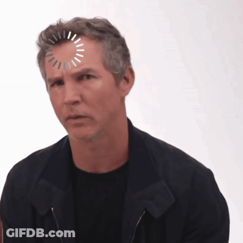 Man In Black Jacket With Loading Bar On Head GIF