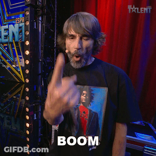 Man In Black Jimi Hendrix Shirt Says Boom GIF