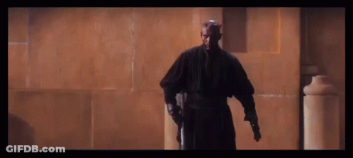 Man In Black Robe With Horns Holding Lightsaber GIF