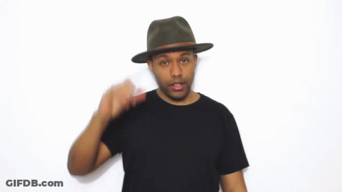 Man In Black Shirt And Fedora Holding Hand To Forehead GIF